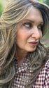 Emily H. weaing LILLY by BELLETRESS in CAPPUCINO LATTE R | A Deep Brunette with blonde and red highlights throughout 