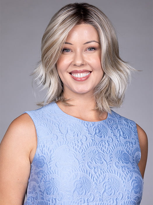 Model is wearing REBECCA by BELLETRESS in color BUTTERBEER R | Dark Brown Base and Root that transitions smoothly into a buttery blonde, infused with creamy honey and toffee tones