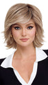 Model is wearing RAZOR CUT SHAG by TressAllure in 14/23/R8 | Light Brown blended with Platinum Blonde, Shaded with Dark Roots
