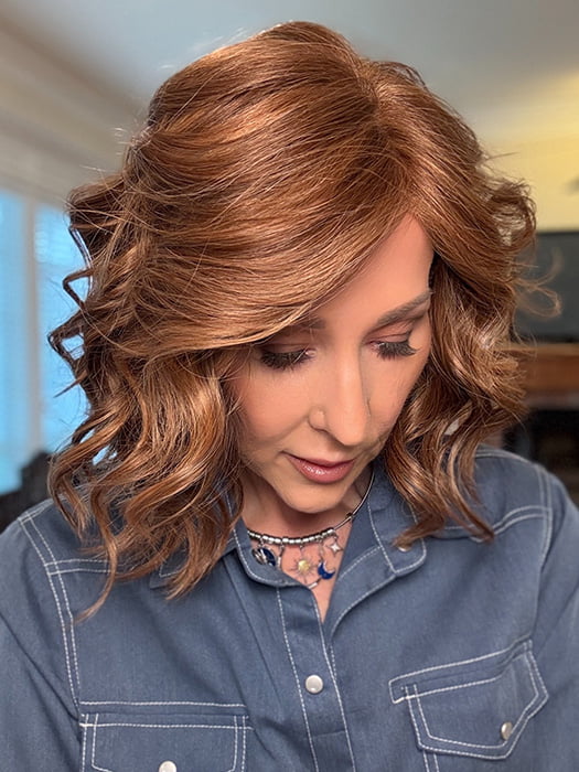 Eileen @crazywiglady is wearing ROMANTIC RENAISSANCE by RAQUEL WELCH in color RL30/27 RUSTY AUBURN | Medium Auburn Evenly Blended with Strawberry Blonde