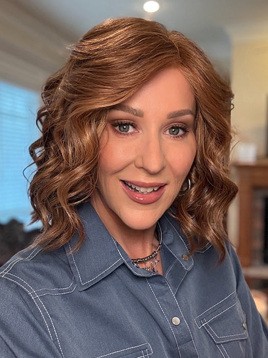 Eileen @crazywiglady is wearing ROMANTIC RENAISSANCE by RAQUEL WELCH in color RL30/27 RUSTY AUBURN | Medium Auburn Evenly Blended with Strawberry Blonde