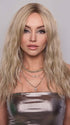 Model is wearing ROXIE by RENE OF PARIS in color BUTTERCREAM BLONDE | Light Ash Blonde, Medium Honey Blonde, and Pale Gold Hues blended