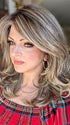 Sandy Holston @i_be_wiggin wearing CURVE APPEAL by RAQUEL WELCH WIGS in color RL12/22SS SHADED CAPPUCCINO | Light Golden Brown Evenly Blended with Cool Platinum Blonde Highlights and Dark Roots