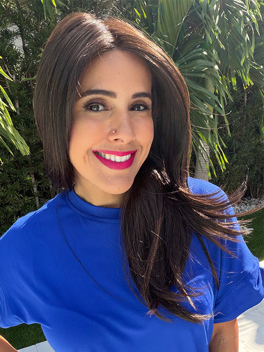 Lorena @faux.hurr.lifee wearing SIZZLE by TRESSALLURE in color 4/6R | Dark Brown
