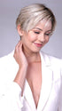 Model is wearing SOHO in CRUSHED ALMOND BLONDE R | A soft Neutral Light Blonde with a Light and Medium Blended Root Color