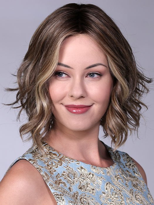 SPADE by BelleTress in SUNKISSED ALMOND R | A blend of Medium and Light Brown with Light Gold Blonde Highlights and a hint of Cooler Blonde, rooted with Medium and Light Brown