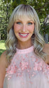 Kim Hammon @letstalkwithkim wearing SWIFT by BELLE TRESS in color COOL CHAI BLONDE-R | A balanced cool blonde with softly contrasted darker roots, a fresh twist on classic blonde tones.