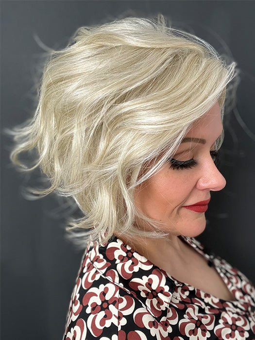Marcie Mertz @wig.obsessed wearing TREND ALERT by RAQUEL WELCH in color GF16-22 ICED SWEET CREAM | Pale Blonde with Slight Platinum Highlighting