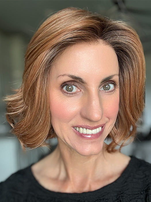 Lisa Mullins @beautifulyouwigreviews wearing TWAIN by BELLE TRESS in color MIXED BERRY R | A bold, berry-inspired red with deep auburn tones and soft rooting for a natural regrowth effect.