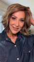 Eileen @crazywiglady is wearing TWAIN by BELLE TRESS in color BROWN SUGAR BLONDE-R | A warm, dimensional blend of medium brown and golden blonde highlights with natural-looking darker roots for depth and a sun-kissed finish.