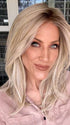 Kristyna Moore @kristynamoore wearing SEVILLE by BelleTress in color CRUSHED ALMOND BLONDE R | A soft Neutral Light Blonde with a Light and Medium Blended Root Color.