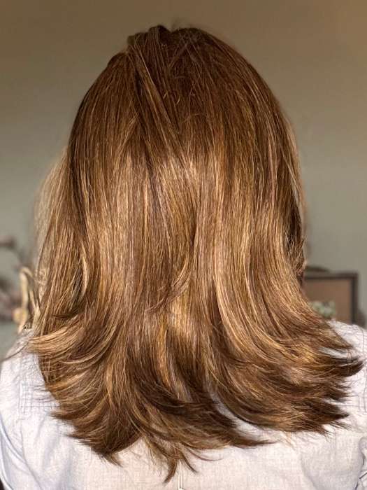 Kristyna Moore @kristynamoore wearing Full Finesse by Gabor in shade GF8-29SS SHADED HAZELNUT | Medium Brown With Ginger Red Highlights & Dark Brown Roots.