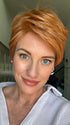 Jenny B. @thewiggygirl wearing PALO ALTO by BELLETRESS in color SIENNA SPICE | A true light strawberry blonde/red with low light and highlights
