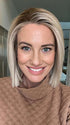 Jenny B. @thewiggygirl wearing SANTA MONICA by BELLETRESS in color CRUSHED ALMOND BLONDE R | A soft Neutral Light Blonde with a Light and Medium Blended Root Color.
