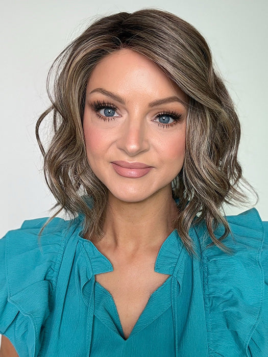 Sandy @i_be_wiggin wearing VERONICA by BELLE TRESS in color BROWN-SUGAR-COOKIE-R | The Roots are a Rich Brown Tone that seamlessly transitions into a Warm Golden Brown