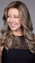 Model is wearing WITHERSPOON in BROWN SUGAR BLONDE-R | A warm, dimensional blend of medium brown and golden blonde highlights with natural-looking darker roots for depth and a sun-kissed finish.