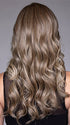 Model is wearing WITHERSPOON in BROWN SUGAR BLONDE-R | A warm, dimensional blend of medium brown and golden blonde highlights with natural-looking darker roots for depth and a sun-kissed finish.