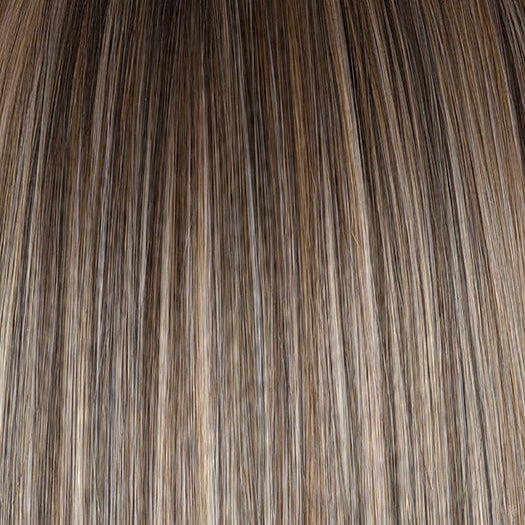 BRONDE-R | Dark brown and natural medium blond tones are mixed together and shaded with medium dark brown roots for a realistic appearance.