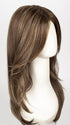 ALMOND ROCKA R | Rooted Dark Golden Brown base color with Strawberry Blonde and Bright Cooper evenly blended highlights