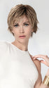 Model is wearing AVENUE SOFT by ELLEN WILLE in color DARK SAND ROOTED 12.20.9 | Lightest Brown blended with Light Honey and Medium Warm Brown Blend and Shaded Roots