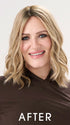 Model is wearing BARELY THERE WAVY 12" TOPPER in color PROSECCO | BROWN ROOTS WITH GOLDISH BLONDE HIGHLIGHTS