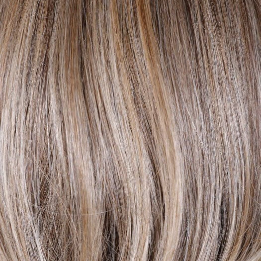 BROWN SUGAR BLONDE-R | A warm, dimensional blend of medium brown and golden blonde highlights with natural-looking darker roots for depth and a sun-kissed finish.