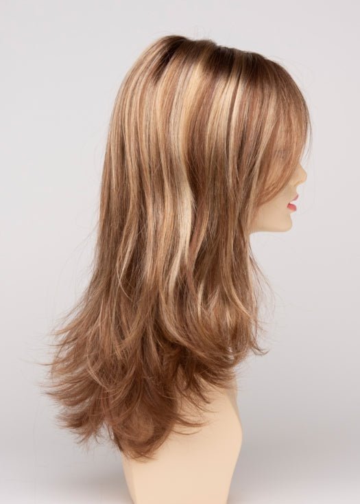 GOLDEN NUTMEG | Medium Brown roots with overall Warm Cinnamon base and Golden Blonde highlights