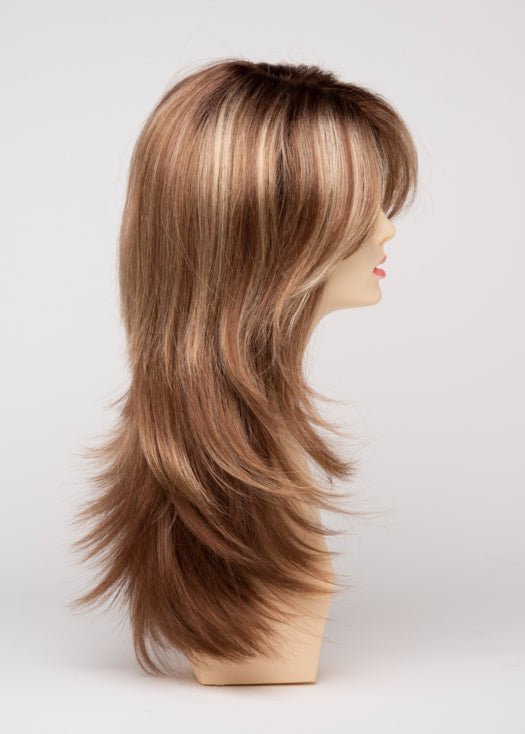 GOLDEN NUTMEG | Medium Brown roots with overall Warm Cinnamon base and Golden Blonde highlights