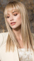 Bang was trimmed slightly for model | SANDY BLONDE ROOTED Medium Honey Blonde, Light Ash Blonde, and Lightest Reddish Brown Blend with Dark Roots