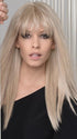 A long, edgy, and super straight synthetic wig with full bangs. The synthetic fiber is of the highest quality and has a natural density that looks and feels like real hair
