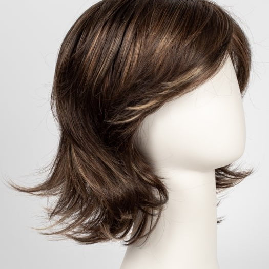 ALMOND ROCKA R | Rooted Dark Golden Brown base color with Strawberry Blonde and Bright Cooper evenly blended highlights