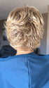 Donna @style.me.ageless wearing DAILY by ELLEN WILLE in color CHAMPAGNE ROOTED 22.20.25 | Light Beige Blonde, Medium Honey Blonde, and Platinum Blonde blend with Dark Roots