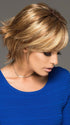 The mono top is sheer giving a natural-looking part & natural volume. Color shown: GOLDEN NUTMEG | Medium Brown roots with overall Warm Cinnamon base and Golden Blonde highlights