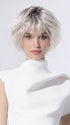 Model is wearing ESCAPE SOFT by ELLEN WILLE in color SILVER BLONDE ROOTED 60.1001.24 | Pearl White and Winter White with Lightest Ash Blonde Blend and Shaded Roots