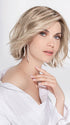 Model is wearing ESPRIT SOFT SMALL by ELLEN WILLE in color PEARL BLONDE ROOTED | Pearl Platinum and Lightest Ash Blonde with Medium Ash Blonde Blend and Shaded Roots
