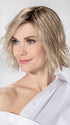 Model is wearing ESPRIT SOFT SMALL by ELLEN WILLE in color PEARL BLONDE ROOTED | Pearl Platinum and Lightest Ash Blonde with Medium Ash Blonde Blend and Shaded Roots