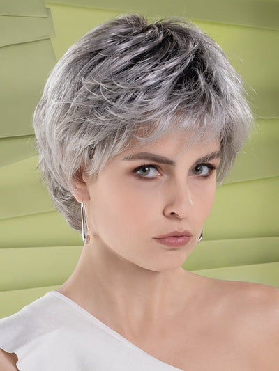 RICA by Ellen Wille in ASH-GREY-SHADED 56.60.58 | Pure Silver White with 10% Medium Brown and Silver White with 5% Light Brown blend with a Dark Root