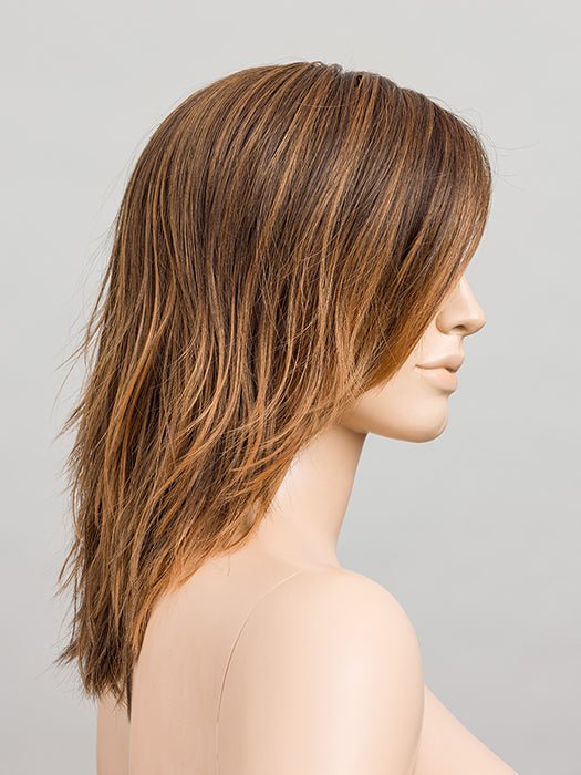 HAZELNUT LIGHTED | Medium Brown and Medium Warm Brown with Dark Strawberry Blonde Blend with Highlights Throughout and Concentrated in the Front