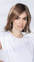 Model is wearing ICONE SMALL DELUXE by ELLEN WILLE in DARK SAND ROOTED | Lightest Brown and Light Strawberry Blonde and Light Neutral Blonde Blend with Shaded Roots