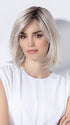 Model is wearing ICONE SMALL DELUXE by ELLEN WILLE in  SILVER BLONDE ROOTED | Pearl White and Lightest Pale Blonde Blend with Shaded Roots