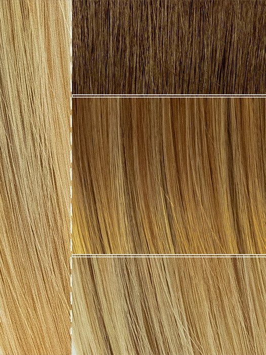 EL14/26/R10 | Warm Red Brunette Blended with Cool Gold Blonde, Highlighted with Gold Blonde Rooted Medium Brown