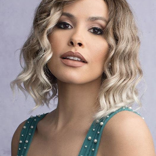 JULIE by RENE OF PARIS in MELTED MARSHMALLOW | Subtly warm dark sandy blonde blend with medium brown roots and light ash blonde tips and highlights PPC MAIN IMAGE FB MAIN IMAGE