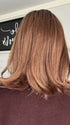 Emily H. @she_sheds_more wearing KARLIE BY JON RENAU in 30A27S4 SHADED PEACH | Medium Natural Red & Medium Red-Gold Blonde Blend, Shaded with Dark Brown