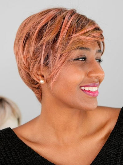 Link by Ellen Wille in color ROSEWOOD ROOTED | Medium Dark Brown Roots that Melt into a Mixture of Saddle Brown and Terra-Cotta Tones with Dark Roots