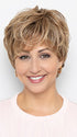 Model is wearing MISTY by HENRY MARGU in color 8/27/26GR | Medium Brown with Strawberry and Golden Blonde Highlights, Shaded with Medium Dark Brown Roots