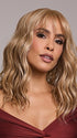 Model is wearing FRANKY by RENE OF PARIS in color GOLDEN LATTE BLOND | Non‑rooted shade featuring a Warm Golden Blonde base enriched with a balanced mix of Cream, White, and Golden Blonde highlights