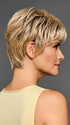 Model is wearing BOSS ENERGY by GABOR in color GF14-88SS GOLDEN WHEAT | Dark Blonde evenly Blended with Pale Blonde Highlights and Dark Roots