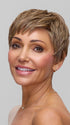 Model is wearing IRIS by JON RENAU in color 10RH16 CAFFE MOCHA | Light Brown with 33% Light Natural Blonde Highlights