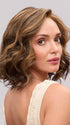 Model is wearing LACY LITE by JON RENAU in color FS6/30/27 TOFFEE TRUFFLE | Brown, Medium Red-Gold, Medium Red-Gold Blonde Blend with Medium Red Gold Blonde Bold Highlights
