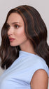 Model is wearing MORGAN by JON RENAU in color FS4/33/30A MIDNIGHT COCOA | Dark Brown, Medium Red, Medium Natural Red Blonde/Brown Blend with Medium Natural Red Blonde/Brown Blend Bold Highlights